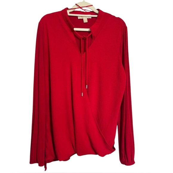 Michael Kors Red Tie Front Wrap Blouse Size M - Picture 1 of 8